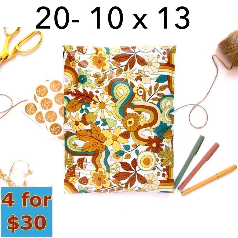 20- 10x13 Leafy Vibes Retro Print Poly Mailers